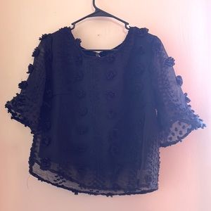 Black crop sheer blouse